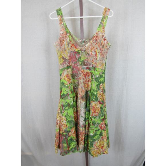 Tracy Reese Size 6 Deconstructed Froth Dress Pink Green Floral Lace Artsy Tank - Picture 10 of 13